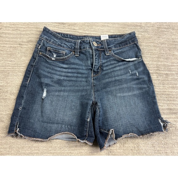 Time and Tru Pants - Time and Tru Denim Shorts Womens 4 Blue Mid-Rise Distressed Raw Hem Dark Wash